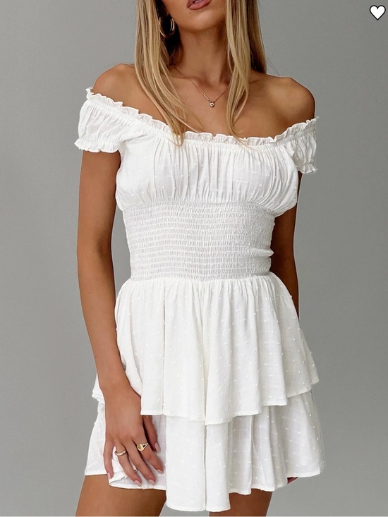 Princess Polly Dresses & Skirts - Princess Polly White Off-Shoulder Smocked Tiered Mini Dress